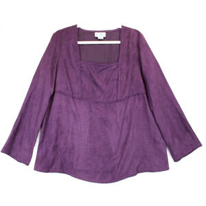 Baby & Me Maternity Faux Suede Peplum Blouse Women Large Soft Long Sleeve Purple
